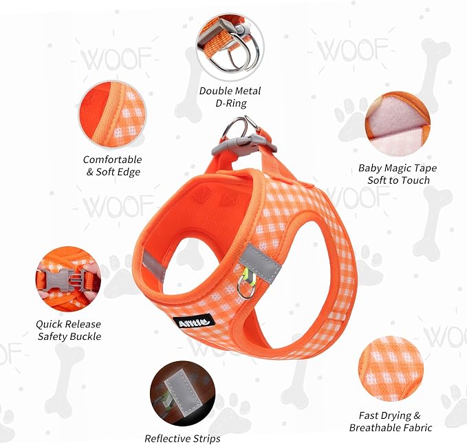 AIITLE Step in Small Dog Harness and Leash Set, Puppy Pet Vest, Orange XXS | Breathable Mesh, Adjustable Fit, No-Pull Reflective Design, Escape Proof, for Small-Medium Dogs, Outdoor Walking, Running - Image 4