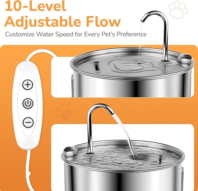 Stainless Steel Cat Water Fountain, 135oz/4L, Ultra-Quiet | Automatic Cat Dog Water Dispenser with Adjustable Pump, 3 Flow Modes, Large Capacity for Multiple Pets - Image 2