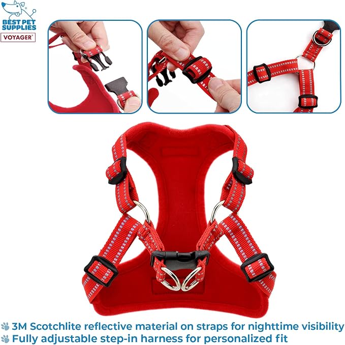 Voyager Step-in Flex Adjustable Dog Harness - Red, X-Small | 13 - 16" in Chest, Fully Adjustable, Reflective Bands, All Weather Breathable Air Mesh, Lightweight, Fast Drying - Image 2