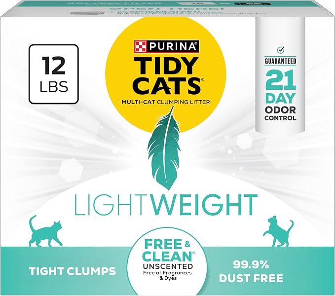 Purina Tidy Cats Lightweight Free and Clean Unscented Multi-Cat Clumping Cat Litter, Odor Control, Low Dust, 12 lb. Box by PurinaTidyCatsLitter