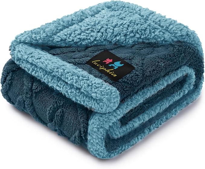 Luciphia Waterproof Dog Blanket, Reversible Sherpa Fleece for Couch Cover | Reversible waterproof pet blanket with soft Sherpa fleece; machine washable, protect couch bed car, Navy-thicken 57" x 40" by luciphia
