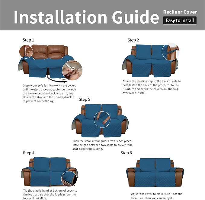 Easy-Going Reversible Couch Cover for 2 Seat Recliner Sofa | Peacock Blue/Beige, Sofa Slipcover For Dogs, Sofa Cover For Loveseat Recliner, Furniture Protector, Pet Friendly - Image 7