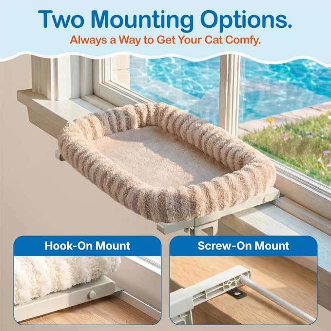 Zakkart Mellow All-Around Cat Hammock for Windowsill, Dual-Mount (Brown, L) | Hook-On or Screw-On Installation, Machine Washable Bed, Heavy Duty ABS & Metal Frame, Support up to 40 lbs. - Image 3