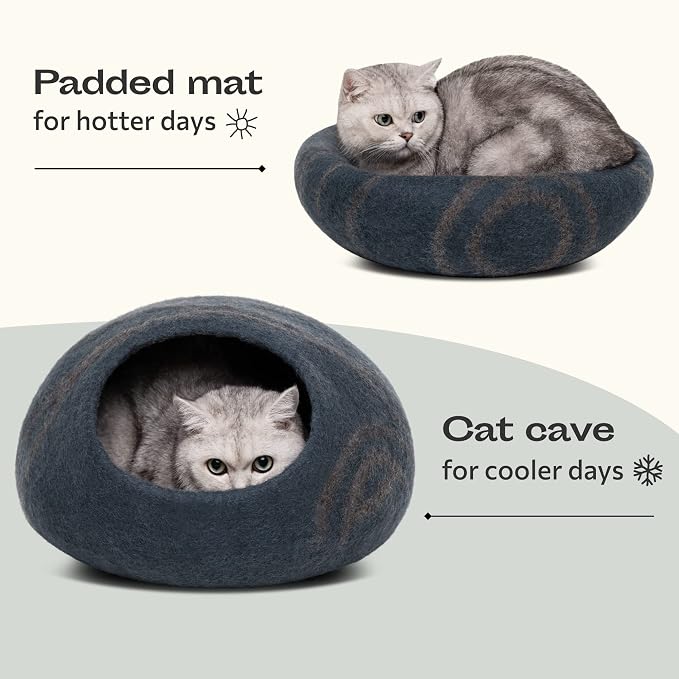 Cat Cave - Merino Wool Bed for Indoor Cats (Slate Gray, Medium) | Cat Bed Enclosure, Premium Felt, Handmade, Super Soft, Lightweight, Breathable, Adjustable Shape - Image 4