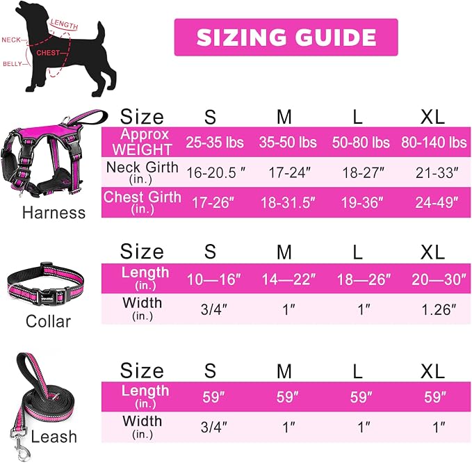 Pet Harness Collar and Leash Set, All-in-one Reflective Dog Harness No Pull with Adjustable Buckles for Puppies, Small, Medium, Large, and Extra-Large Dogs (Medium, Rosy) - Image 6