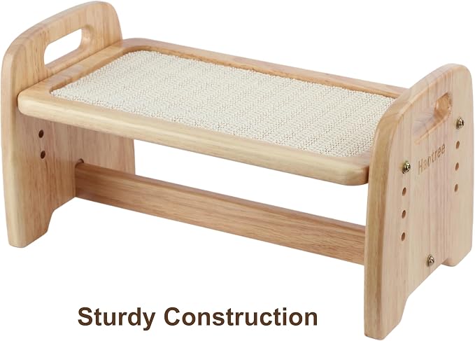 Haotree 4-Level Adjustable Elevated Dog Bowl Stand, Premium Solid Rubberwood Pet Feeding Station with Carry Handles & Anti-Slip Feet for Small Dogs & Cats, Furniture-Style Pet Feeder, Stand Only - Image 3