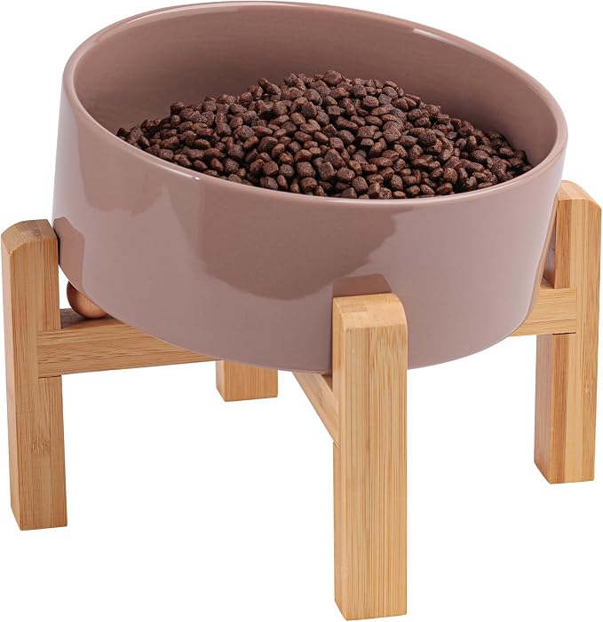 Khaki Elevated/Raised 15°Tilted Anti Slip Ceramic Dog Bowl for Medium & Large Breeds,Slanted Bulldog Big Face Pet Feeding Food Water Dish Stand for Dogs (7.6 Cups/60OZ) by DJJJOOYSCeramicDogBowl