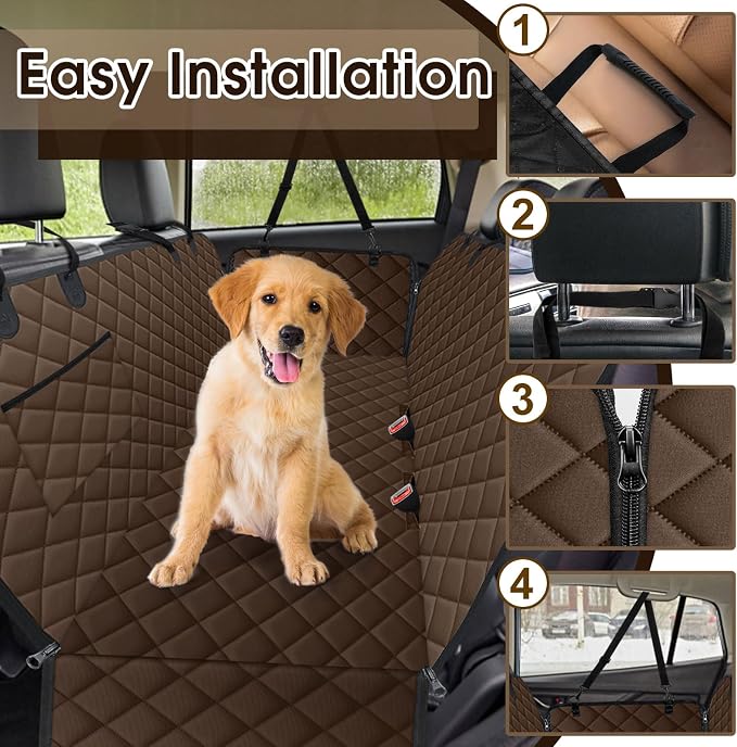 Waterproof Dog Car Seat Cover for Back Seat, Pet Hammock- L, Coffee/Black | Durable waterproof hammock with nonslip design & storage pockets. Protects seats from scratches, fits cars, SUVs & trucks. - Image 5