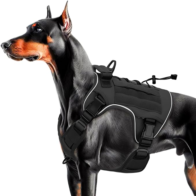 Heavy-Duty Tactical Dog Harness for Large Dogs, No Pull Adjustable Reflective Pet Vest with Molle System, K9 Military-Grade Control for Service Training, Outdoor & 10+ Breeds, Black, Large by Bruvoalon