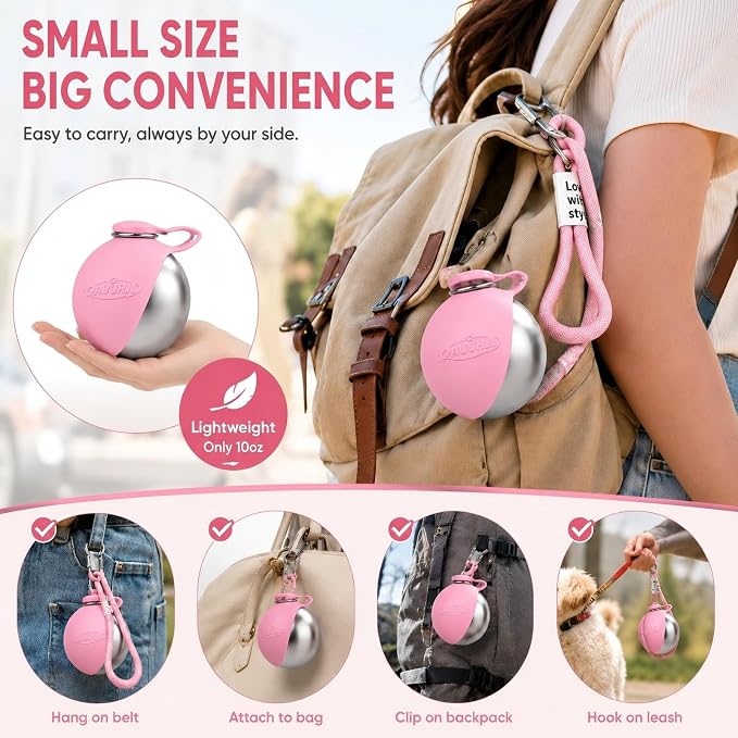 Dog Water Bottle Portable Travel Pet 2-in-1 Stainless Steel Bowl | Dispenser Leak Proof Hydration with Easy Carry Lanyard for Walking Hiking Camping Outdoor Adventures Small Medium Dogs - Image 4
