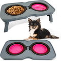 PINVNBY Elevated Dog Bowls Portable Raised Dog Bowl Stand with 2 Collapsible Silicone Food Bowl Non-Slip Travel Bowls for Small Dogs and Cats (14.6" L x 3.9" W x 3.9" H) by PINVNBY