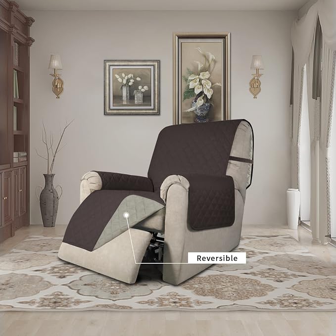 Easy-Going Recliner Chair Slipcover Reversible Sofa Cover Water Resistant Couch Cover Furniture Protector with Elastic Straps for Pets Dog (Recliner 22 inch, Chocolate/Beige) | Machine Washable Slipcover For Dogs, Water Resistant Furniture Mat For Livi... - Image 2