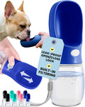 MalsiPree Dog Water Bottle Dispenser - 12 oz Navy Blue, Leak-Proof | 12oz leak-proof bottle & bowl - one-hand use - Use for dog walks, travel, hiking, park & beach days by MalsiPree