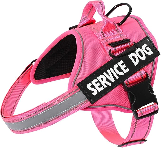 MUMUPET Service Dog Vest, No Pull & Reflective Dog Harness, Hot Pink, M | Easy Control Handle, Soft & Breathable Padding, Adjustable Fit for Small to Large Dogs, 2 Removable Patches by mumupet