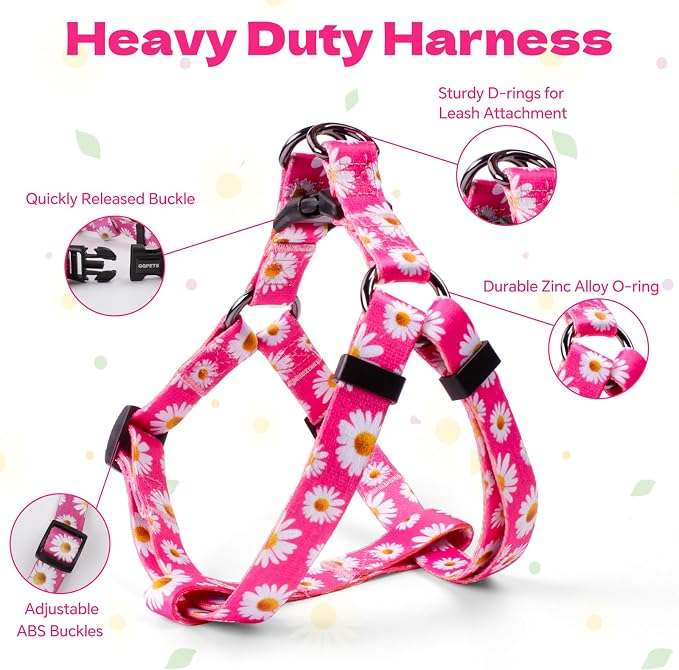 Dog Harness Leash Set Adjustable Heavy Duty No Pull Halter Harnesses for Small Medium Large Breed Dogs Back Clip Anti-Twist Perfect for Walking (S(14"-20" Chest Girth), Daisy) - Image 3