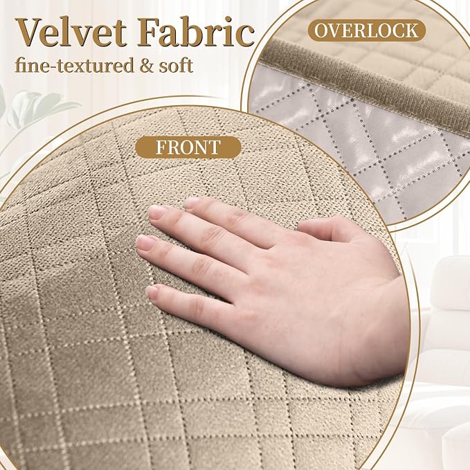Velvet 100% Waterproof Loveseat Covers Washable Love Seat Couch Covers for 2 Cushion Couch Sofa Pet Friendly Sofa Slipcovers for Dogs Furniture Protector with Pockets (Medium, Light Khaki) - Image 6