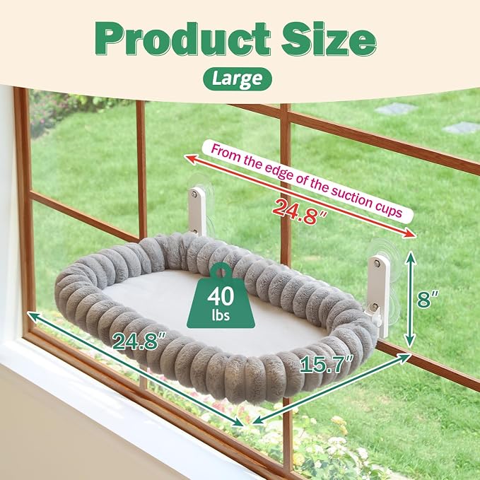 Zakkart SnugCloud Foldable Cat Window Perch - Cordless, Ultra Soft Machine Washable Bed with 4-Sided Bolster, Metal Frame - Window Hammock for Large Cats and Kittens (Gray, Large) - Image 3