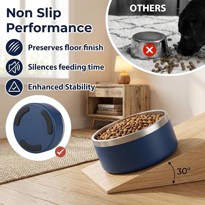 Stainless Steel Slow Feeder Dog Bowl, Heavy Duty Thickened Metal Dog Bowl, Non-Slip Base, Dishwasher Safe, Anti Gulping Feeding Bowl for Small to Medium Dogs & Cats, 56 oz, Dark Blue - Image 7