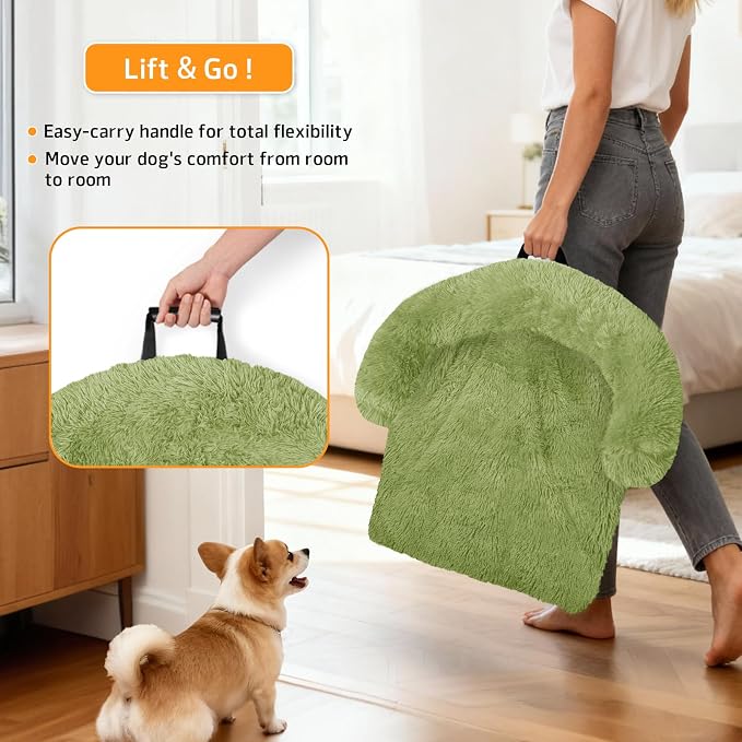 GGIB Calming Dog Bed Fluffy Plush Dog Mat for Furniture Protector with Removable Washable Cover for Large Medium Small Dogs and Cats (Large, Grass Green) - Image 3