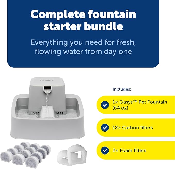PetSafe Oasys Pet Fountain, 1/2 Gallon, Cats & Small Dogs, Extra Filters | Adjustable Flow Control, Whisker-Friendly Tray, Extra 12-Pack Replaceable Carbon & 2-Pack Foam Filters Included - Image 2