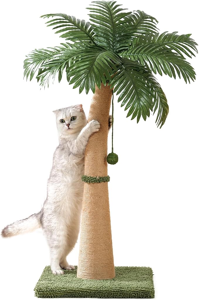 40'' Tall Cat Scratching Post Cat Tree, Curved Design Cat Scratcher Post with 3 Interactive Balls, Natural Sisal Rope Cat Scratching Posts for Indoor Cats Adults Kittens, Multi-Combinable (Style A) by Unknown