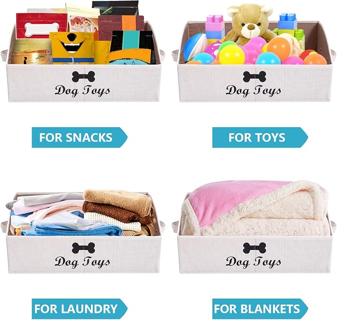 Linen-Cotton Blend Dog Toy Basket,Collapsible Dog Toy Box,Dog Toy Bin Storage-Perfect for Organizing Pet Toys,Blankets,Leashes,Rope Toys,Clothing - Beige - Image 5