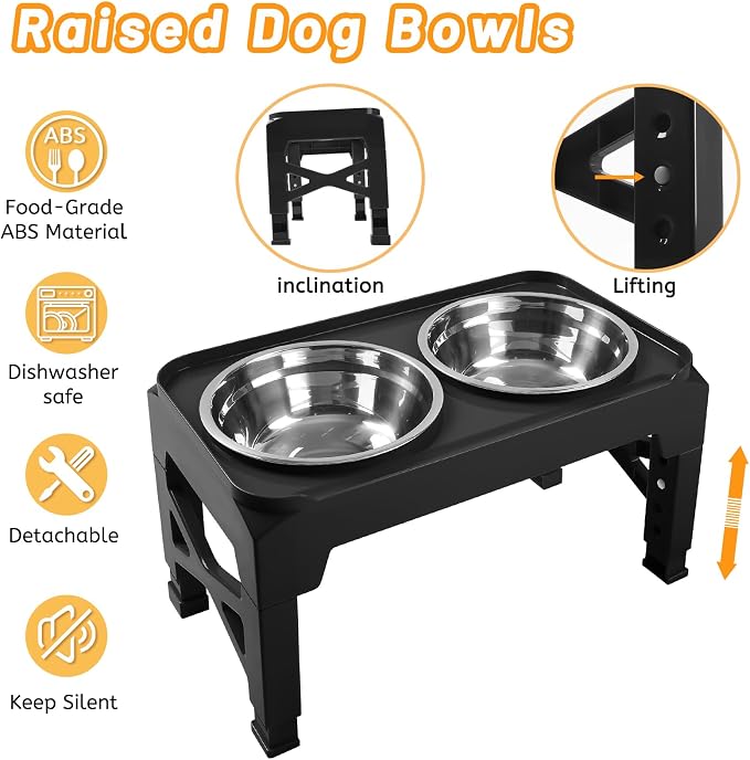 Hubulk Elevated Dog Bowls with 2 Stainless Steel Dog Food & Water Raised Bowls with No Spill Edge Non-Slip Stand Adjusts to 3 Heights(2.75", 6.0", 7.5") for Small Medium Dogs and Pet - Image 7