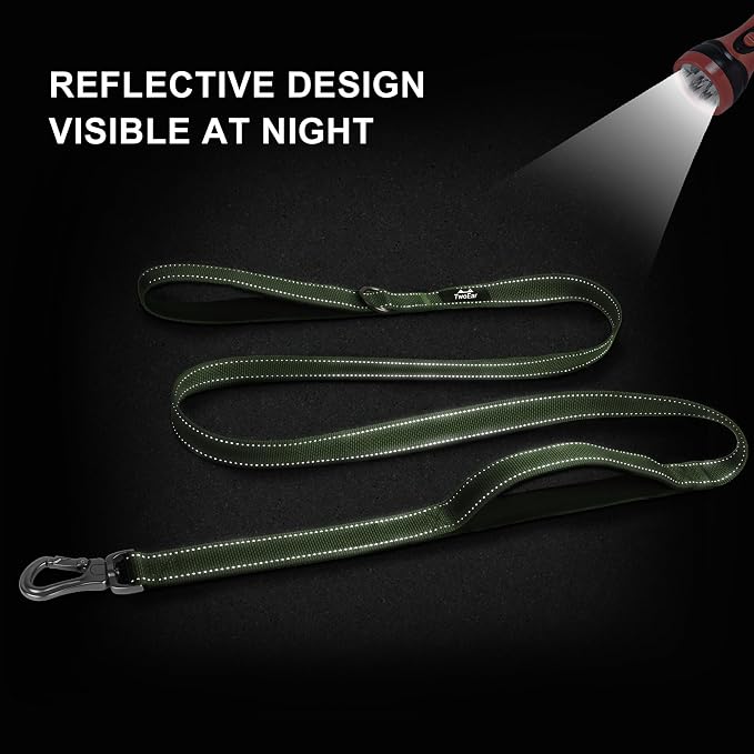 Twoear 4FT 1IN Heavy Duty Dog Leash for Large Dogs with 2 Padded Handles | Traffic Handle Extra Control, Auto Lock Hook, Strong Reflective Walking Leash for Night Safety, Medium and Large Breeds,Green - Image 5