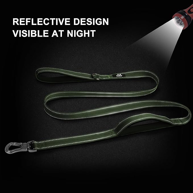 Twoear 6FT 1IN Heavy Duty Dog Leash for Large Dogs with 2 Padded Handles | Traffic Handle Extra Control, Auto Lock Hook, Strong Reflective Walking Leash for Night Safety, Medium and Large Breeds,Green - Image 5