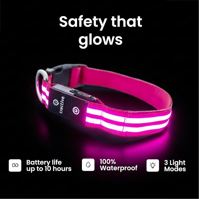 Tractive LED Light Up Dog Collar USB Rechargeable Waterproof (Pink) - Image 3