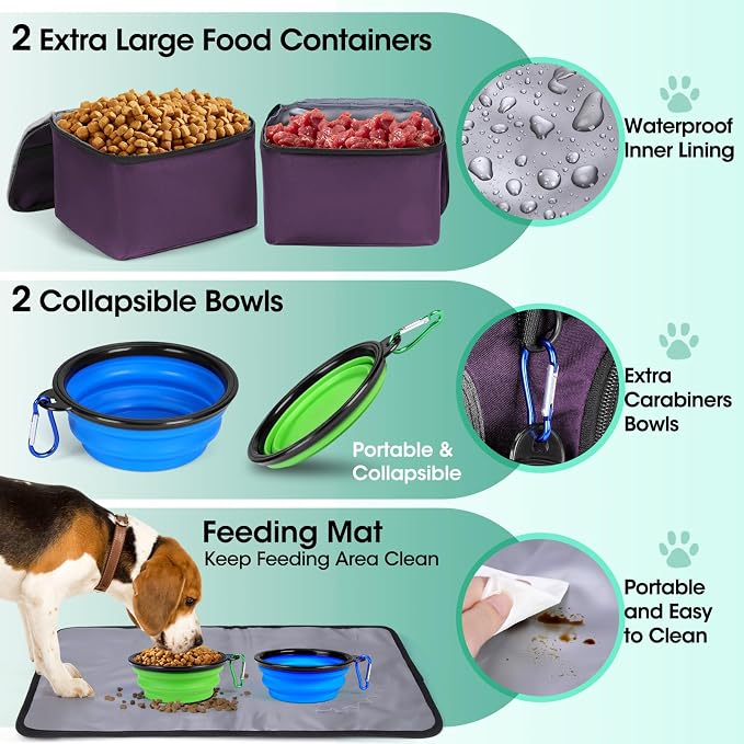 IGOLUMON Dog Travel Bag Large Waterproof Pet Travel Bags Set for Supplies | Weekend Travel Kit Tote Organizer Multi-Pocket Food Travel Bag with 2 Extra Large Food Containers, 2 Dog Bowls, 1 Feeding Mat - Image 7
