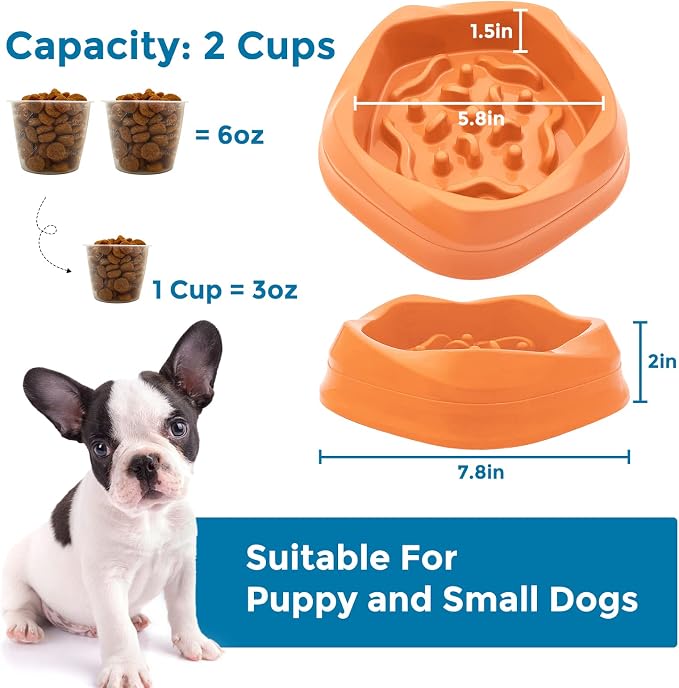 VANNON Slow Feeder Dog Bowls Non Slip Puppy Bowl Durable Dog Puzzle Feeder Bloat Stop Food Bowls for Puppy and Small Dogs, BPA Free, 2 Cups, Orange - Image 2