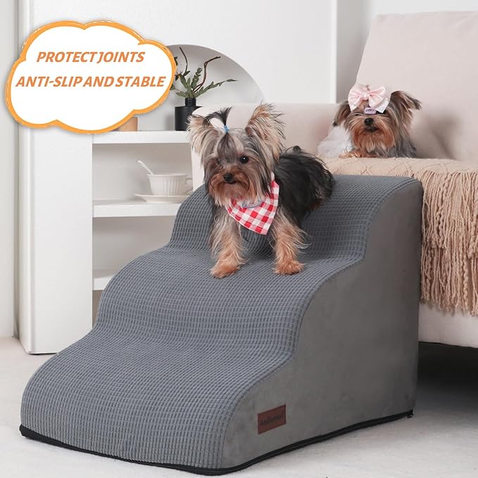 Aodisman Dog Stairs for Small Dogs and Cats,3-Step Pet Ramp for Bed & Couch | 15.7" H Non-Slip Sturdy Dog Steps with Curved Ramp for Senior,Short-Legged Dogs,Puppy and Cats to Reach Sofa or Chair,Grey - Image 6