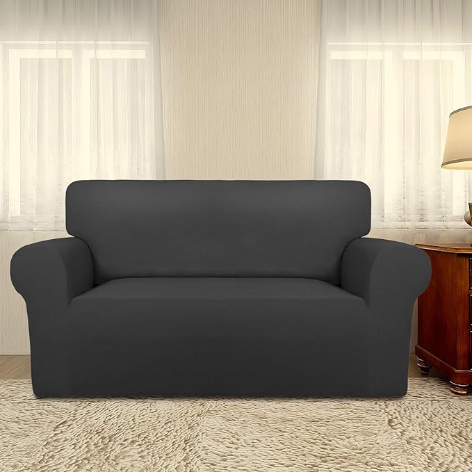 PureFit Stretch Loveseat Covers Fleece Couch Covers for Sofa Dark Gray | 1-Piece Sofa Slipcover Soft Couch Protector, Sofa Cover Washable with Non Skid Foam and Elastic Bottom for Kids, Dogs - Image 2