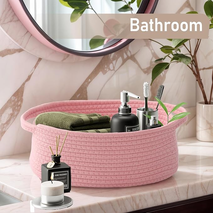 JMvicyroam Small Woven Basket, Empty Gift Basket, Pink/2 Pack | Small Gift Basket, Cotton Rope, 12 x 8 x 43 in, Handles, Includes Ribbon and Bag, Birthday Gift Basket - Image 8