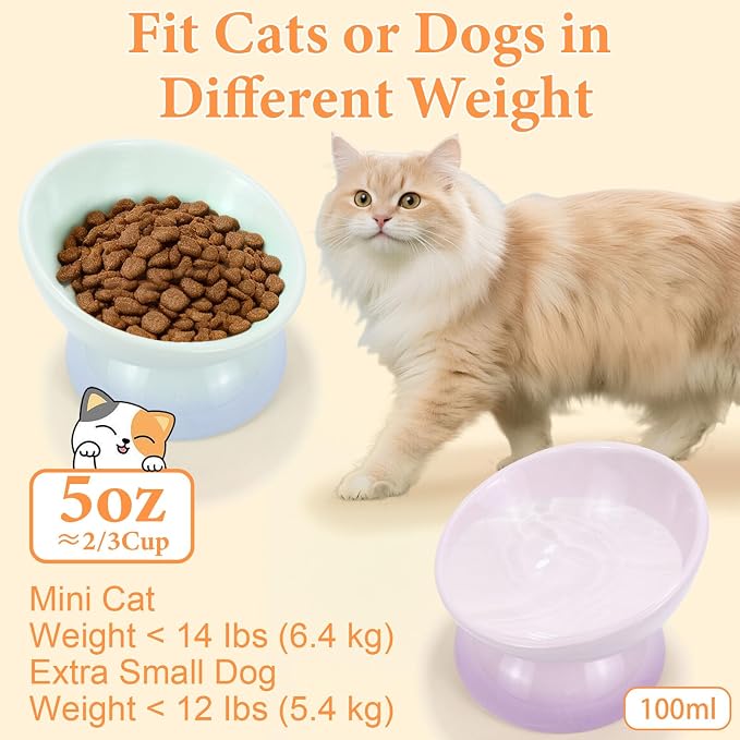 Elevated Cat Food Bowl 4 Pack 5 Oz Ceramic Raised Tilted Water Dishes, 15° Tilt Anti Vomiting, Protect Pets' Spines Bowls for Small Dog, Fat Faced Cat, Kitten - Image 4