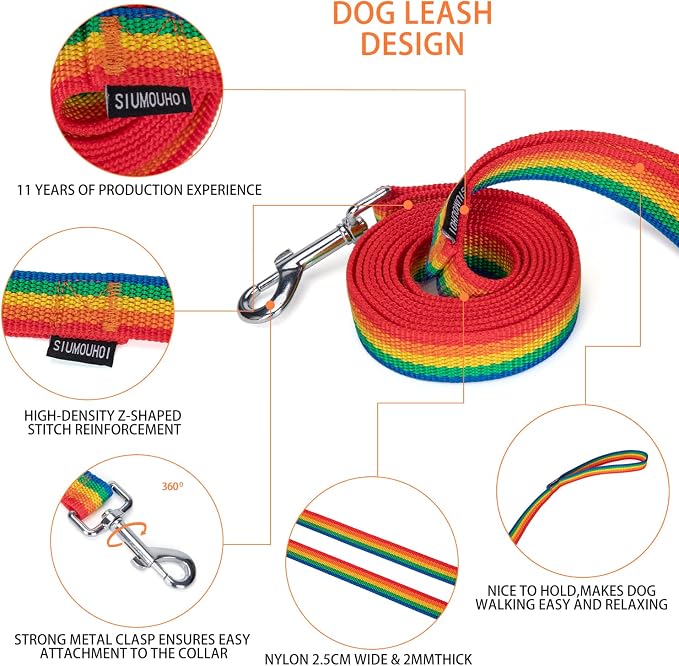 Strong Durable 6 ft Nylon Dog Training Leash, 1 Inch Wide Traction Rope, for Small and Medium Dog (Rainbow, 6 Feet) - Image 4