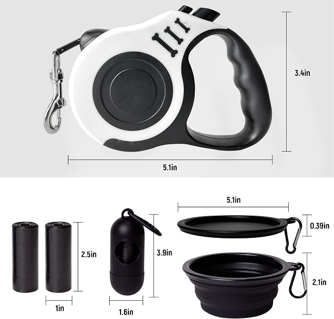 Retractable Dog Leash Automatic Telescopic Tractor Dog Tape | Pet Tape 10/16 FT Durable and Convenient, with Folding Bowl, Dispenser, Rubbish Bags, Suitable for Small and Medium Dogs - Image 2