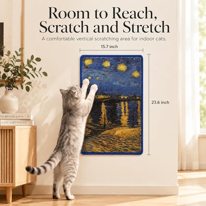 Art Sisal Cat Scratcher Mat, Cat Wall Scratchers for Indoor Cats | Wall Mounted Cat Scratcher, Natural Sisal, No-Drill Hook & Loop Setup, Floor or Wall Use, 23.6 x 15.7 Inch, Starry River - Image 2