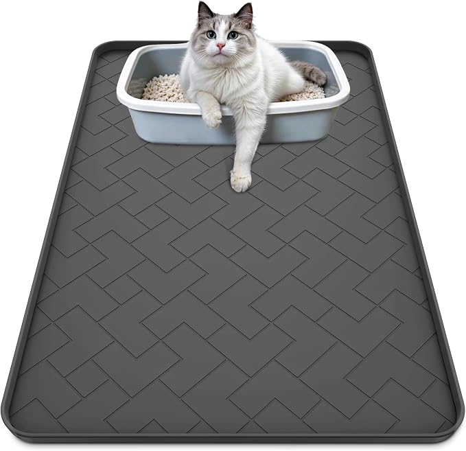 Silicone Cat Litter Mat for litter box Large 34" X 22"-Easy to Clean Cat Litter Trapping Mat, Waterproof, urine-proof and non-slip to keep the floor clean and tidy（Black） by BEENXMYY