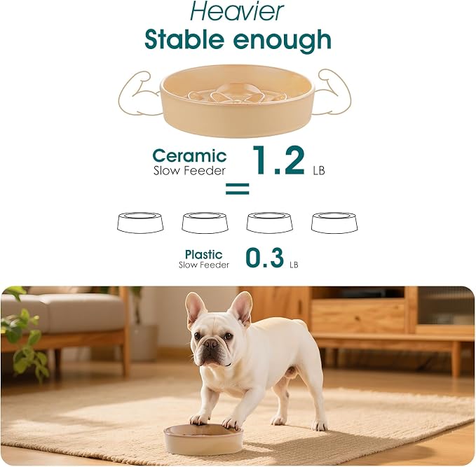 vancasso Ceramic Slow Feeder Dog Bowls, 0.6 Cup Puzzle Dish for Small Breed | Maze Dog Food Bowl for Fast Eaters, Slow Feeding Design for Small Dogs and Cats, Promotes Healthy Eating Habits, Khaki - Image 4