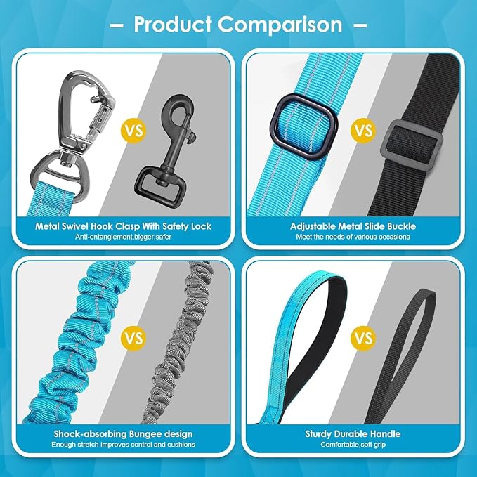 AUBELL Tactical Dog Leash Heavy Duty,4-6ft No Pull Bungee Leash,Blue | Reflective Dog Leash for Medium Large Dogs with Comfortable Padded Double Handle,Car Seat Belt,360 Degree Rotating Carabiner - Image 8