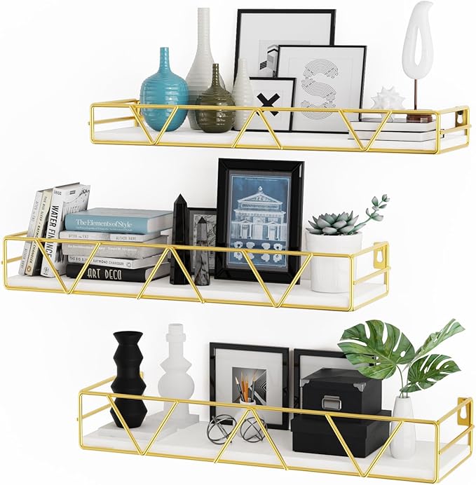 Floating Shelves Set of 3, Wood Wall Shelf, Farmhouse Shelf for Bedroom | Wall Mounted Floating Shelf for Living Room, Bedroom, Bathroom, Kitchen, Office by Amoot