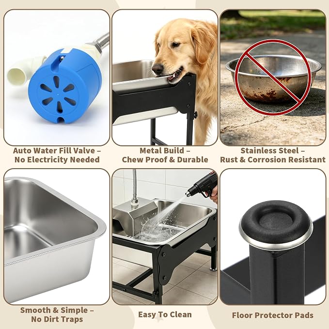 YUEPET Dog Water Bowl Dispenser, Automatic 3 Gallon Elevated Dog Bowl | Auto-Fill Float Valve, 4 Adjustable Heights, 3 Gallon Capacity, Stainless Steel Bowl, Outdoor Use, Dogs, Sheep and Goats - Image 4