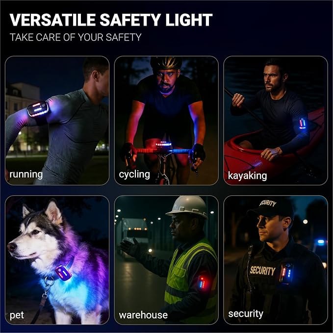 Safety Warning Light, 360 LED Hands-Free Wearable Emergency Work Light, Magnetic Mount, IP66 Waterproof Rechargeable USB-C, Helmet Bike Dog Collar Backpack Warning Light - Image 2