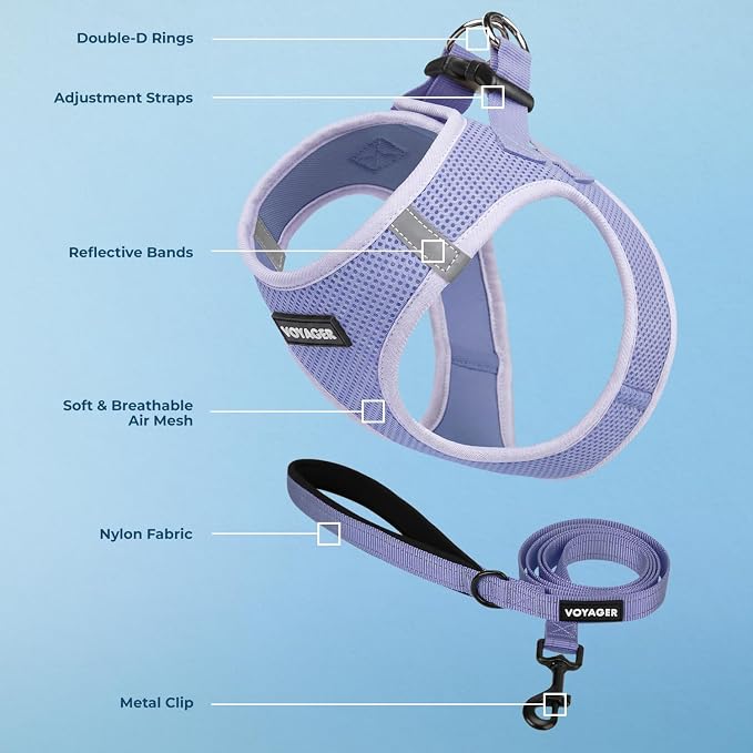 Best Pet Supplies Voyager Step-in Air All Weather Mesh Harness and Reflective Dog 5ft Leash Combo with Neoprene Handle, for Small, Medium and Large Breed Puppies - Lavender, XXS - Image 3