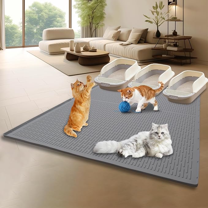 Cat Litter Box Mat, 47" x 35" Extra Large Silicone Cat Litter Mat | Waterproof & Washable Kitty Litter Catcher Matt, Soft on Paws Non-Slip Easy to Clean Reduces Litter Tracking for Indoor Cats - Image 8
