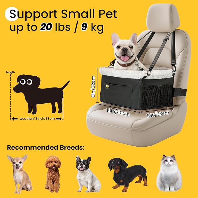 Conlun Dog Car Seat Booster | Steel Frame Anti-Collapse | Small Pet | Black | Heavy-duty Oxford | Rigid Skeleton Stops Wobbling | Leash Prevents Escapes | Elevated Pet Booster for Calm Car Trips - Image 2