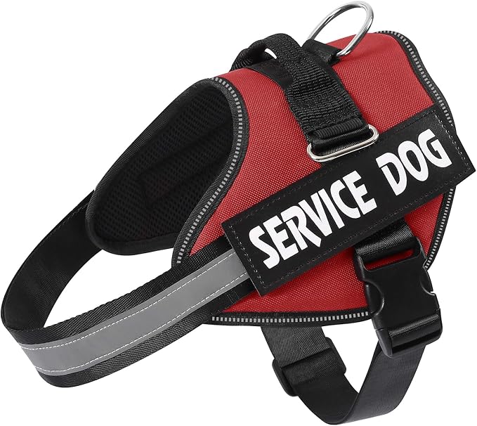 MUMUPET Service Dog Vest, No Pull & Reflective Dog Harness, Red, L | Easy Control Handle, Soft & Breathable Padding, Adjustable Fit for Small to Large Dogs, 2 Removable Patches by mumupet