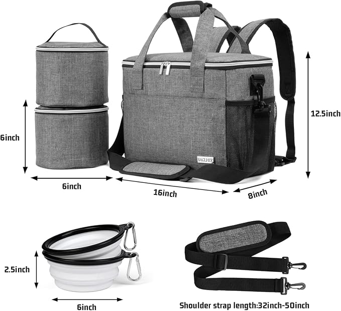 BAGLHER Dog Travel Bag Backpack Pet Supplies Backpack Pet Accessories Storage Bag 5-Piece Set With Shoulder Strap 2 Lined Pet Food Containers 4 Foldable Feeding Bowls Essential Kit for Pet travel - Image 6